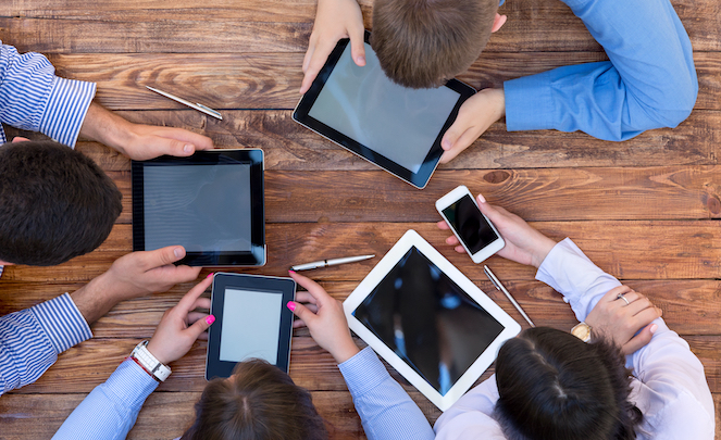 A team at work with excessive screen time all zoning out after zooming in all day