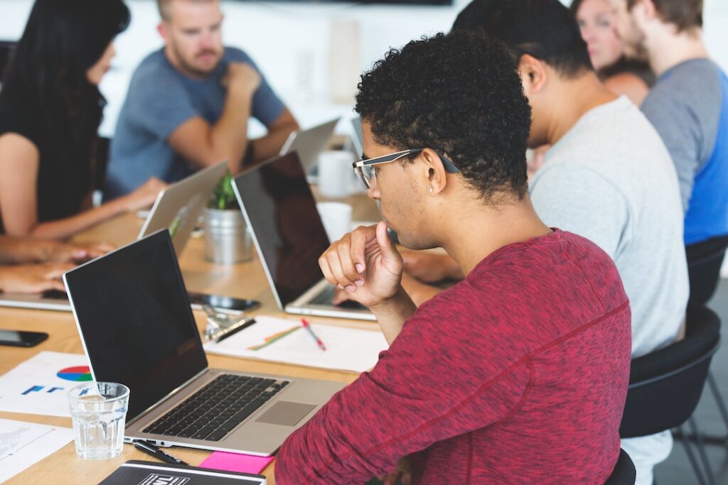 Team of employees working on a project. 